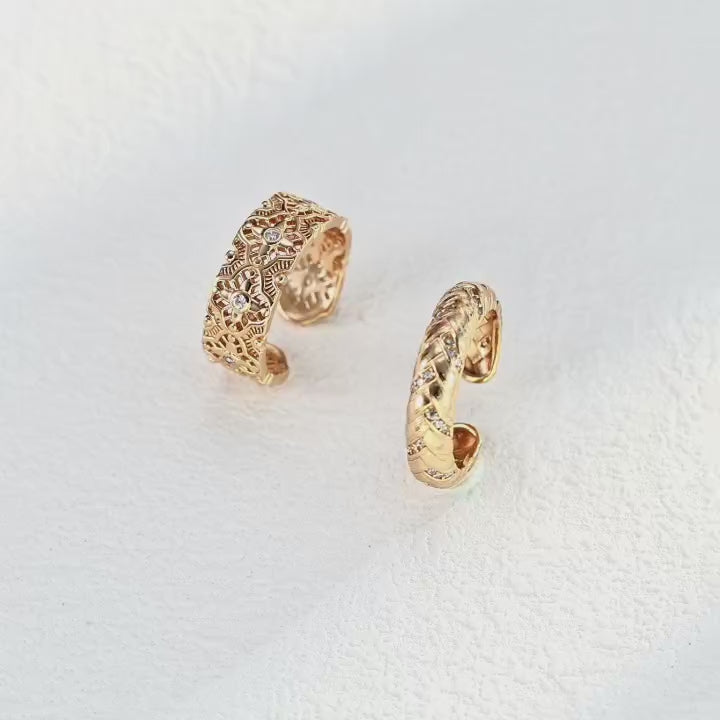 Retro Design Bloom with Zircon Heart Open Ring