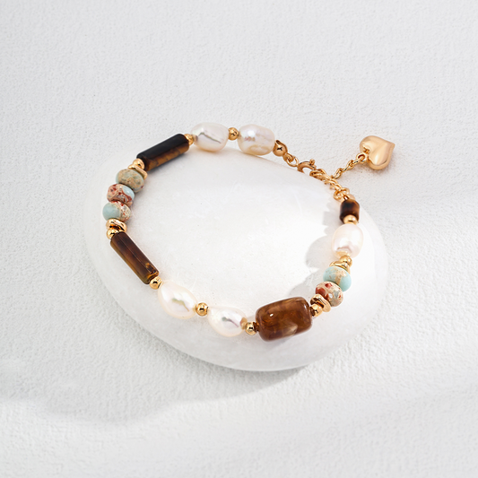 Nature’s Touch Pearl and Stone Silver Bracelet