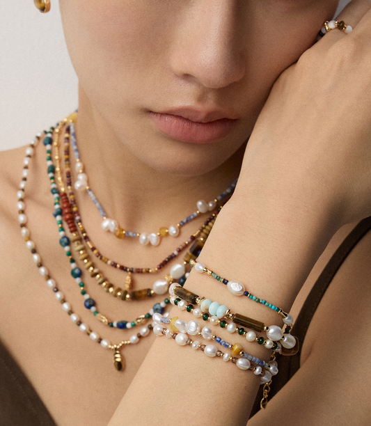 Nature’s Touch Pearl and Stone Silver Bracelet