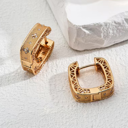 Vintage Gold-Plated Earrings with Zircon Stones